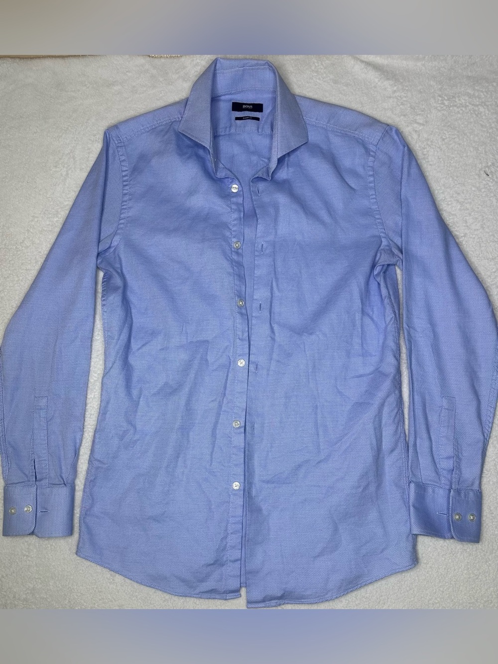 BOSS Hugo Boss Men’s 15 32/33 Sharp Fit Blue Textured Dress Shirt Button Down